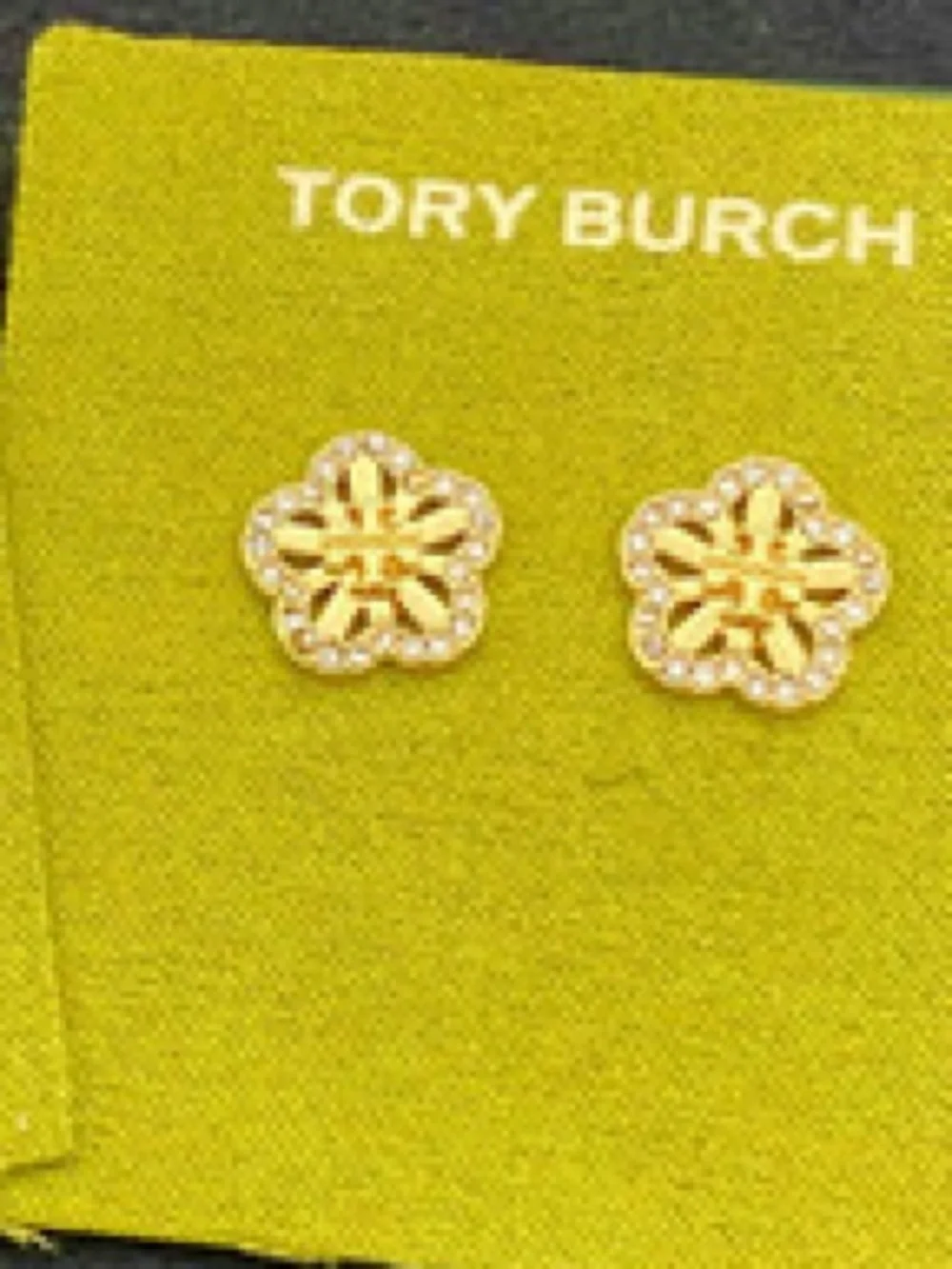 Tory Burch Gold-tone Crystal Flower Logo Stud Earrings